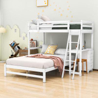 Harriet Bee Jahkai Kids Twin Over Full Bunk Bed with Drawers and Desk
