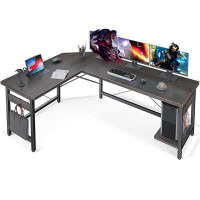 17 Stories Grey Oak L-Shaped Desk 59"X47" - Adjustable Gaming Workstation With CPU Stand, Alloy Steel & Engineered Wood