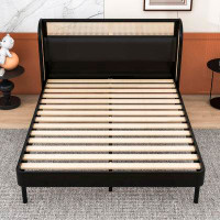 Bay Isle Home™ Grandin Queen Size Upholstered and Rattan Wood Platform Bed with Headboard
