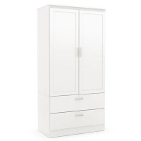 Latitude Run® White Armoire Bedroom Clothes Storage Wardrobe Cabinet With 2 Drawers