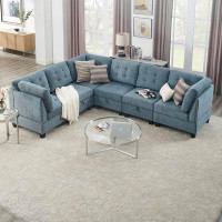 Hokku Designs Modular Sectional Sofa In Navy Chenille With Diy Combination And 3 Single Chairs + 3 Corners