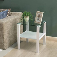 Brayden Studio Glass Two Layer Tea Table;  Small Round Table;  Bedroom Corner Table;  Living Room White Side Table