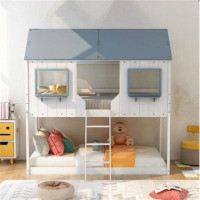 Harper Orchard Twin Over Twin Bunk Bed Wood Bed With Roof, Window, Guardrail, Ladder,bed, Bunk Bed, Child, Adult, Furnit