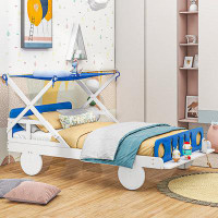 Zoomie Kids Wood Twin Size Car Bed With Ceiling Cloth
