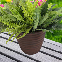 Arlmont & Co. 13 in (33 cm) Round Ribbed Resin Indoor/Outdoor Planter - Rust