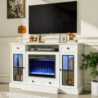 Red Barrel Studio Johandry Farmhouse Electric Fireplace TV Stand for TVs up to 65" with 4 Drawers & 2 Storage Cabinet