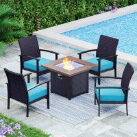Lark Manor Alyah Patio Furniture,outdoor Furniture,4-piece Wicker Rattan Outdoor Conversation Set With Outdoor Fire Tabl