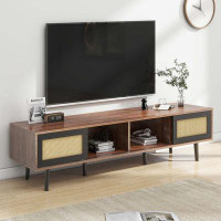 Winston Porter Mid Century Modern TV Stand For Tvs Up To 70", Entertainment Centre With Rattern Sliding Doors, TV Consol