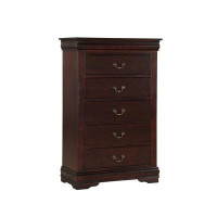 Charlton Home 1Pc Cherry Finish Five Drawers Louis Philip Chest Solid Wood Contemporary Sleek Ample Storage