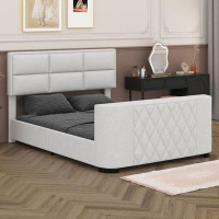 Latitude Run® Queen Size Upholstery TV Platform Bed Frame With Height- Adjustable Headboard