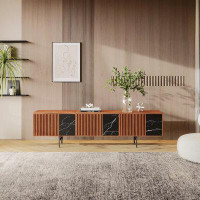 Ivy Bronx Light Wood Colour Mid-Century Sintered Stone And Walnut TV Cabinets 70.8 X 15.7 X 21.6 In