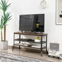 17 Stories 3-Tier Industrial Wooden TV Stand With Storage Shelves For Tvs Up To 46 Inch
