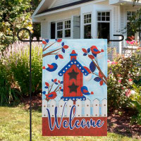 Northlight Seasonal Patriotic Birdhouse "Welcome" Outdoor Garden Flag 18" X 12.5"