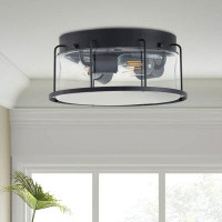 Breakwater Bay Mignonette 3-Light Matte Black Round Industrial Vintage Dimmable Iron Ceiling Lamps