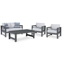 Signature Design by Ashley Amora Outdoor Loveseat And 2 Chairs With Coffee Table