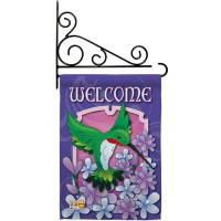 Breeze Decor Welcome Hummingbird - Impressions Decorative Metal Fansy Wall Bracket Garden Flag Set GS105033-BO-03