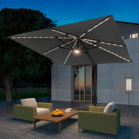 Arlmont & Co. 10*10FT LED Cantilever Umbrella with Sunbrella Fabric, Aluminum Frame, and 360° Rotation