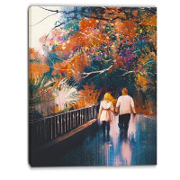Design Art Couple Walking Holding Hands Landscape Painting Print on Wrapped Canvas