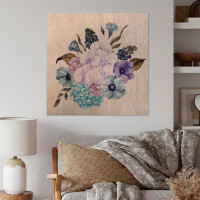 Red Barrel Studio Bouquet Of Light Purple Blue And Green - Traditional Wood Wall Art Décor - Natural Pine Wood