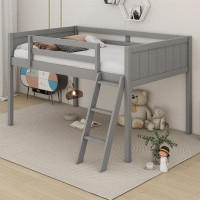 Harriet Bee Twin Size Wood Low Loft Bed With Ladder, Ladder Can Be Placed On The Left Or Right
