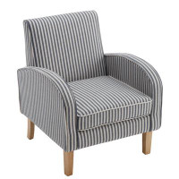 Ebern Designs Rustic(Striped)Linen Accent Chair,  Vintage Side Chair With Solid Wood Legs