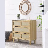 Bay Isle Home™ 31.25" H x 31.51" W x 13.75" D_modern rattan dresser cabinet with wide drawers and metal handles