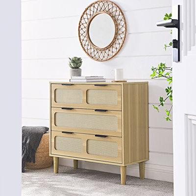 Bay Isle Home™ 31.25" H x 31.51" W x 13.75" D_modern rattan dresser cabinet with wide drawers and metal handles in Dressers & Wardrobes