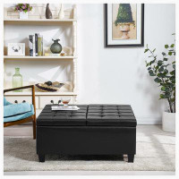 Latitude Run® Large Square Faux Leather Storage Ottoman, Coffee table for Living Room