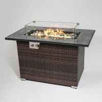 Ceballos 44Inch Outdoor Fire Pit Table, Propane Fire Table With Ceramic Tabletop Gas Fire Table