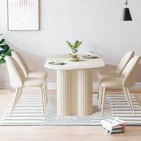 Orren Ellis 55.12" White Sintered Stone tabletop Oval Dining Table