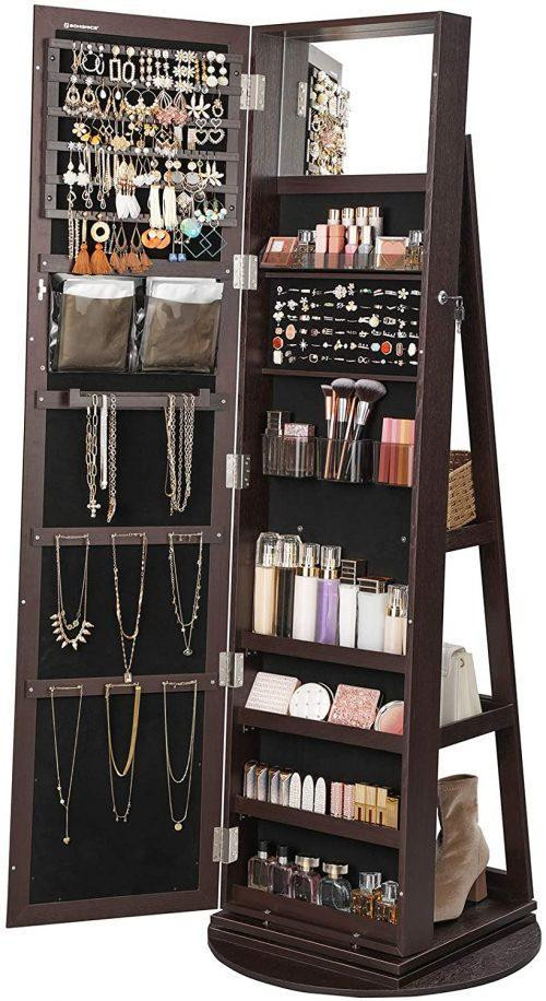 NEW JEWELRY ORGANIZER CABINET MIRROR 360 ROTATING ARMOIRE 122721 in Other in Regina