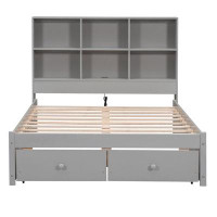 Latitude Run® Full Size Platform Bed with Storage Headboard, Charging Station and 2 Drawers, Gray