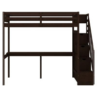 Harriet Bee Twin Size Loft Bed With Storage Staircase And Built-In Desk