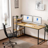 Ebern Designs Ebern Designs 63 Inch Computer Desk With Storage Shelves Modern Writing Desk For Home Office Workstation T