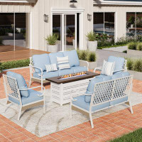 Alphamarts 7 Person Patio Furniture with Loveseat & Fire Pit Table