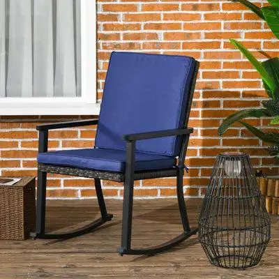Winston Porter Outdoor Wicker Rocking Chair with Seat Cushion, Blue