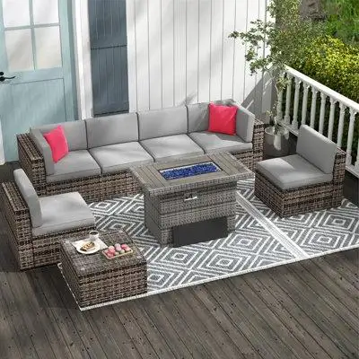 Latitude Run® 6 - Person Outdoor Seating Group with Fireplace Table