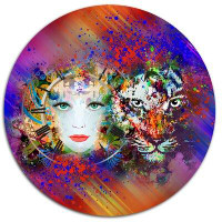 Made in Canada - Design Art 'Colourful Tiger and Woman Face' Graphic Art Print on Metal