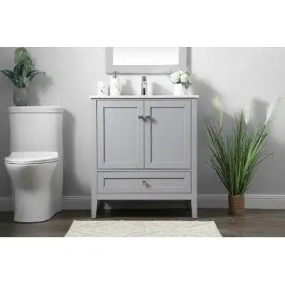 Lark Manor Ashur 30'' Single Bathroom Vanity with Engineered Marble Top