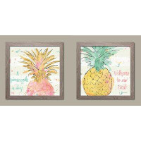 Bayou Breeze Tropical Hot Pink, Green and Gold Welcome To Our Nest and A Pineapple a Day by Anne Tavoletti - 2 Piece Pic