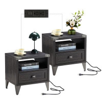 Wildon Home® Aylan End Table Set with Storage and Built-In Outlets