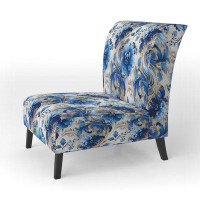 Red Barrel Studio Majestic Cobalt Scrolls Victorian Pattern - Upholstered Cottage Accent Chair