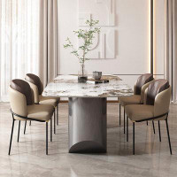 Orren Ellis Simple bright face rock plate dining table rectangular dining table and chair combination