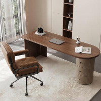 Recon Furniture 62.99"Brown Hemi-circular Solid Wood Desk,3-drawer