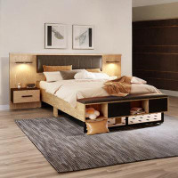 Latitude Run® Queen Size Wood Platform Bed,walnut