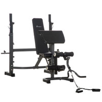 WEIGHT BENCH STAND WITH SQUAT RACK, ADJUSTABLE OLYMPIC BENCH, MULTIFUNCTIONAL ARM CURL PAD, LEG EXTENSION, GREY