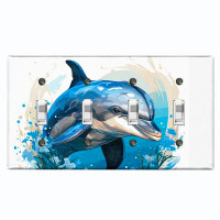 WorldAcc Metal Light Switch Plate Outlet Cover (Blue Dolphin Ocean Splash - Quadruple Toggle)