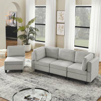 antfurniture "x78.7" Grey White Linen Modular Sectional Sofa: U-shaped, 6-seat, Adjustable, With Storage