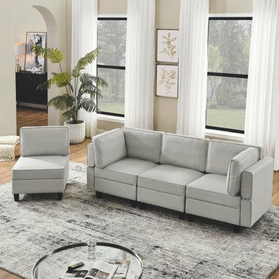 antfurniture "x78.7" Grey White Linen Modular Sectional Sofa: U-shaped, 6-seat, Adjustable, With Storage in Couches & Futons