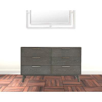 Corrigan Studio 51" Grey Wash Solid Wood Six Drawer Double Dresser